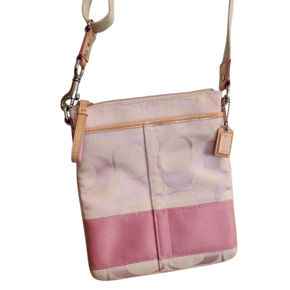 Coach Handbags - Coach Pink and Cream Crossbody Bag with Leather Trim
